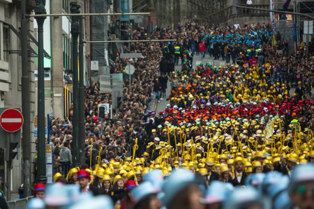 PORTO, PORTUGAL - MAY 7, 2019: During Cortejo Queima das Fitas - annual festivity of Portuguese...