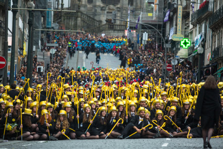 PORTO, PORTUGAL - MAY 7, 2019: During Cortejo Queima das Fitas - annual festivity of Portuguese...