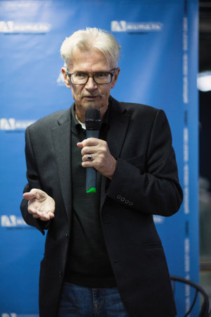 VORONEZH, RUSSIA - NOV 9, 2019: Eduard Limonov - Russian nationalist writer, politician, founder and former leader of the banned National Bolshevik Party, during an open meeting at Amital book club.のeditorial素材