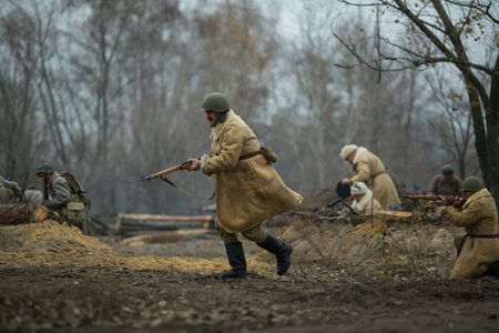 VORONEZH, RUSSIA - NOV 10, 2019: Participants of military-historical reconstruction, dedicated to...