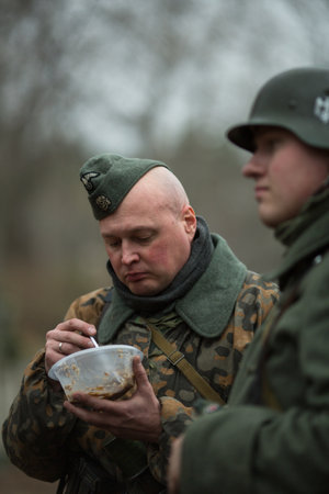 VORONEZH, RUSSIA - NOV 10, 2019: Participants of military-historical reconstruction, dedicated to...