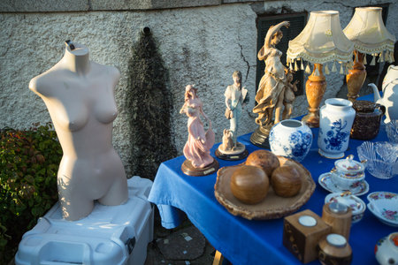 PORTO, PORTUGAL - DEC 7, 2019: The saturday flea market in the old city. Porto is often referred to as Capital of the North, city won the European Best Destination 2012, 2014 and 2017 awards.のeditorial素材