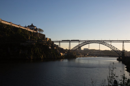 PORTO, PORTUGAL - APR 6, 2017: View of the Douro river and Dom Luis I Bridge. Porto is often referred to as Capital of the North, city won the European Best Destination 2012, 2014 and 2017 awards.のeditorial素材