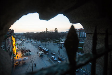 PORTO, PORTUGAL - FEB 17, 2017: Top view of one of streets in city center. Porto is often referred to as Capital of the North, city won the European Best Destination 2012, 2014 and 2017 awards.のeditorial素材