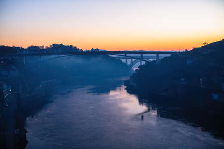 View of Douro river at sunrise, Porto, Portugal.の写真素材