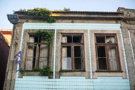 PORTO, PORTUGAL - DEC 7, 2019: View of old abandoned building in Porto. City is often referred to as Capital of the North, city won the European Best Destination 2012, 2014 and 2017 awards.のeditorial素材