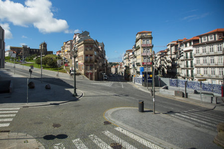 PORTO, PORTUGAL - APRIL 28, 2020: Empty streets Porto downtown during the Coronavirus Pandemic. The Portuguese Parliament extended the state of emergency until May 2, 2020 year.のeditorial素材