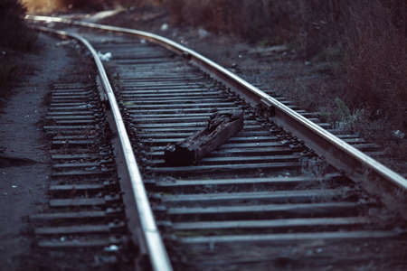 Close-up of railway tracks in the industrial zone.の写真素材