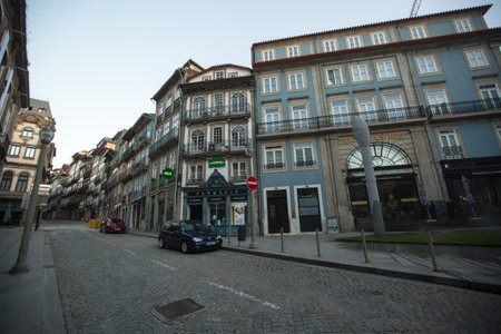PORTO, PORTUGAL - JULY 5, 2020: Deserted morning streets of the old city. Now the Portuguese air border is open only to citizens and residents of the European Union.のeditorial素材