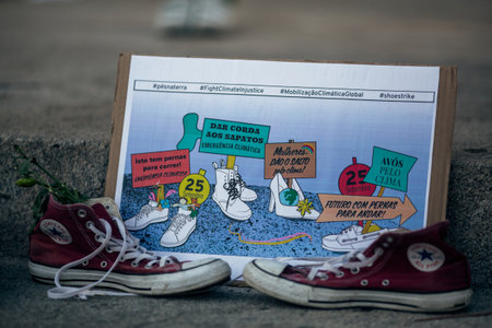 PORTO, PORTUGAL - SEP 25, 2020: During the Global Strike for Climate. Participants arranged an...