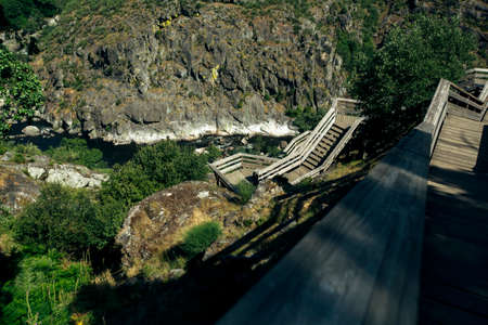 View of the Paiva walkways along the River Paiva, Arouca, Aveiro, Portugal.の写真素材