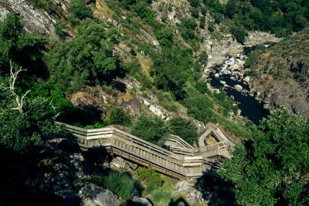 View of the Paiva walkways (PassadiÃ§os do Paiva) along the River Paiva, Arouca, Aveiro, Portugal.の写真素材