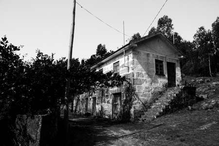 A typical rural house in the municipality of Arouca, Portugal. Black and white photo.の写真素材