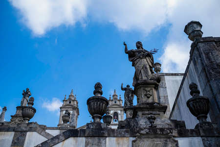 View of the stairways to church of Bom Jesus do Monte near the city of Braga, Portugal.の写真素材