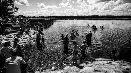 LAKE DYMSKY, RUSSIA - JULY 7, 2014: Celebrations commemorating the Rev. Anthony Dymsky (died 1224) in Orthodox male Antony Dymsky Monastery of the Leningrad Region, 17 kilometers from Tikhvin.のeditorial素材
