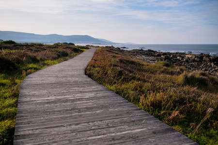Wooden walkways on the ocean coast of Galicia, Spain.の写真素材