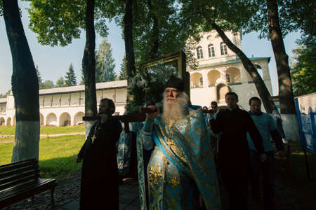 TIKHVIN, RUSSIA - CIRCA JULY, 2014: Participants Orthodox Religious Procession on the occasion celebrations of the return of the Tikhvin icon of the Mother of God.のeditorial素材