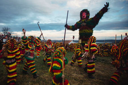 PODENCE, PORTUGAL - MAR 1, 2022: During the ancient Carnival held in the village of Podence. Is one of the most important traditional events of northern Portugal, UNESCO Intangible World Heritage.のeditorial素材