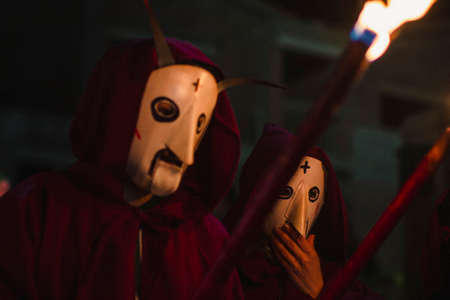 PODENCE, PORTUGAL - FEB 28, 2022: During the ancient Carnival held in the village of Podence. Is one of the most important traditional events of northern Portugal, UNESCO Intangible World Heritage.のeditorial素材