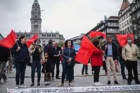 PORTO, PORTUGAL - MAY 1, 2022: During celebration of May Day in the Porto historical centre. This...