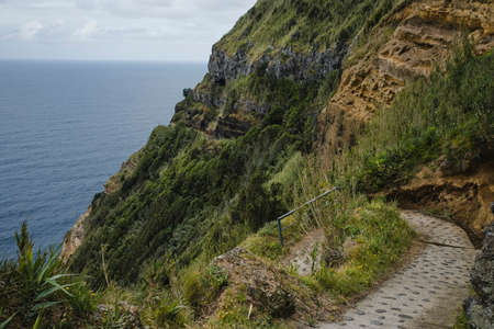 Mountain trekking trail on San Miguel Island, Azores Archipelago, Portugal.の写真素材