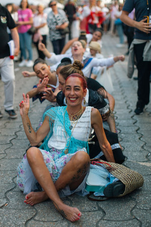 PORTO, PORTUGAL - YUL 2, 2022: During traditional Rusgas at the end of the St. John's festivities. Rusgas de Sao Joao is a tradition involving the various parishes of the city that dates back to 1957.のeditorial素材