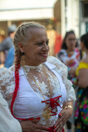 PORTO, PORTUGAL - YUL 2, 2022: During traditional Rusgas at the end of the St. John's festivities. Rusgas de Sao Joao is a tradition involving the various parishes of the city that dates back to 1957.のeditorial素材