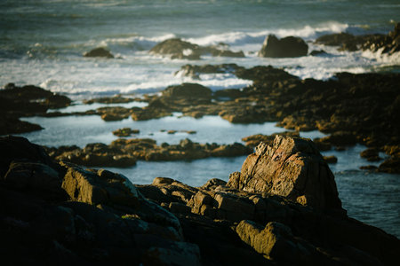 A view of the rocky Atlantic coast in Portugal.の写真素材