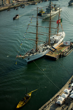 PORTO, PORTUGAL - MAY 18, 2023: The training ship Sagres is in Porto to celebrate the Navy Day on Saturday, May 20. For four days, from Thursday to Sunday, the training ship will be free to visit.のeditorial素材