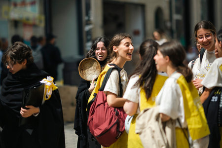 PORTO, PORTUGAL - MAY 8, 2023: Charity Day as part of Queima das Fitas - annual festivity of Portuguese students of universities. During this day students to collect donations for charitable causes.のeditorial素材
