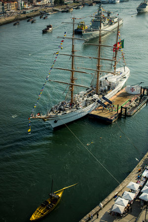 PORTO, PORTUGAL - MAY 18, 2023: The training ship Sagres is in Porto to celebrate the Navy Day on May 20. Ship returns 25 years later, since 1998 it had not sailed the waters of the Douro River.のeditorial素材