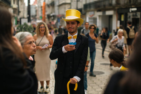 PORTO, PORTUGAL - MAY 8, 2023: Charity Day as part of Queima das Fitas - annual festivity of Portuguese students of universities. During this day students to collect donations for charitable causes.のeditorial素材