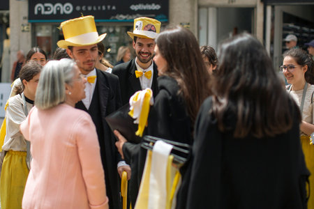 PORTO, PORTUGAL - MAY 8, 2023: Charity Day as part of Queima das Fitas - annual festivity of Portuguese students of universities. During this day students to collect donations for charitable causes.のeditorial素材