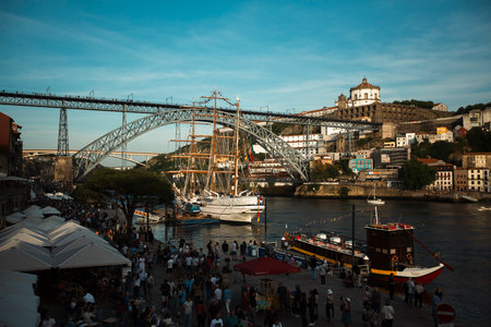 PORTO, PORTUGAL - MAY 18, 2023: The training ship Sagres is in Porto to celebrate the Navy Day on May 20. Ship returns 25 years later, since 1998 it had not sailed the waters of the Douro River.のeditorial素材