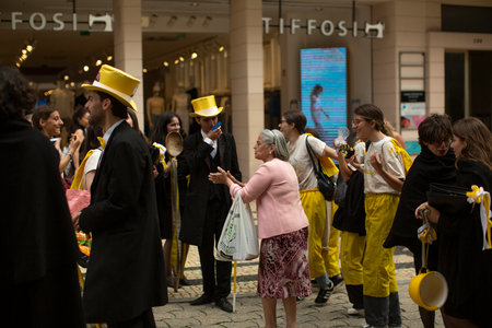 PORTO, PORTUGAL - MAY 8, 2023: Charity Day as part of Queima das Fitas - annual festivity of Portuguese students of universities. During this day students to collect donations for charitable causes.のeditorial素材