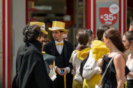 PORTO, PORTUGAL - MAY 8, 2023: Charity Day as part of Queima das Fitas - annual festivity of Portuguese students of universities. During this day students to collect donations for charitable causes.のeditorial素材
