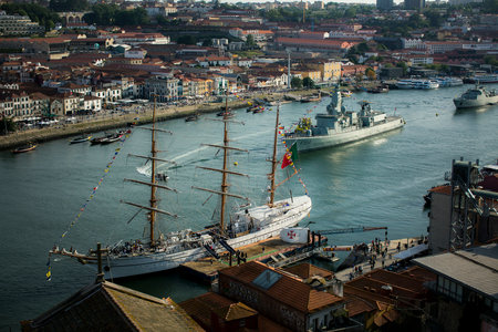 PORTO, PORTUGAL - MAY 18, 2023: The training ship Sagres is in Porto to celebrate the Navy Day on May 20. Ship returns 25 years later, since 1998 it had not sailed the waters of the Douro River.のeditorial素材