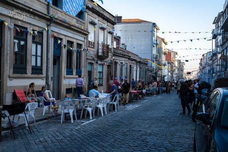 PORTO, PORTUGAL - JUN 23, 2023: During the celebration the Festa de Sao Joao. Is a festival during Midsummer, Saint John's Eve. Festivities have been held in the city for more than six centuries.のeditorial素材