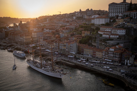 PORTO, PORTUGAL - MAY 19, 2023: The training ship Sagres is in Porto to celebrate the Navy Day on May 20. Ship returns 25 years later, since 1998 it had not sailed the waters of the Douro River.のeditorial素材