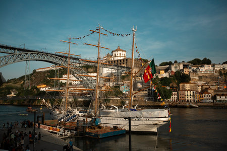 PORTO, PORTUGAL - MAY 18, 2023: The training ship Sagres is in Porto to celebrate the Navy Day on May 20. Ship returns 25 years later, since 1998 it had not sailed the waters of the Douro River.のeditorial素材