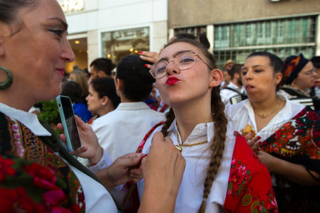 PORTO, PORTUGAL - YUL 2, 2022: During the celebration of the Rusgas Festa de Sao Joao. Is a festival during Midsummer, Saint John's Eve. Festivities have been held in the city for more than six centuriesのeditorial素材
