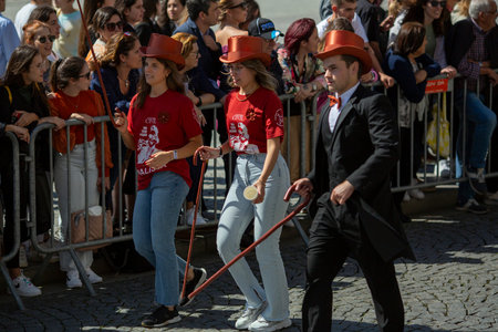 PORTO, PORTUGAL - MAY 9, 2023: Porto's Queima das Fitas Parade - annual festivity of Portuguese...