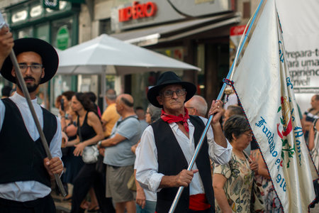 PORTO, PORTUGAL - YUL 1, 2023: Closing the week of Saint John festival, the popular marches aka Rusgas take to streets in the city. Festivities have been held in the Porto for more than six centuries.のeditorial素材