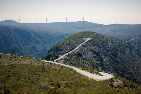 View of the serpentine road of the mountains of northern Portugalの写真素材
