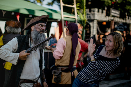 PORTO, PORTUGAL - JUL 7, 2023: During the annual Pirates Leca da Palmeira festival in Matosinhos Castle built 1638. Held by the municipality in order to preserve the historical and cultural heritage.のeditorial素材