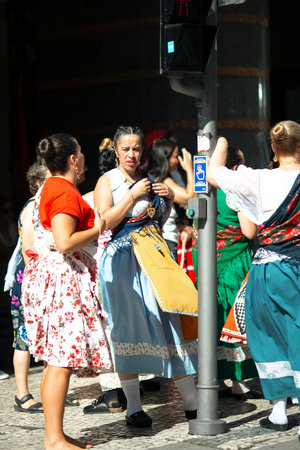PORTO, PORTUGAL - JUL 1, 2023: Closing the week of Saint John festival, the popular marches aka Rusgas take to streets in the city. Festivities have been held in the Porto for more than six centuries.のeditorial素材