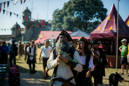 PORTO, PORTUGAL - JUL 7, 2023: During the annual Pirates Leca da Palmeira festival in Matosinhos Castle built 1638. Held by the municipality in order to preserve the historical and cultural heritage.のeditorial素材