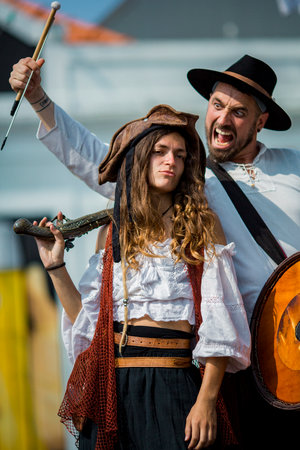 PORTO, PORTUGAL - JUL 9, 2023: During the annual Pirates Leca da Palmeira festival in Matosinhos Castle built 1638. Held by the municipality in order to preserve the historical and cultural heritage.のeditorial素材