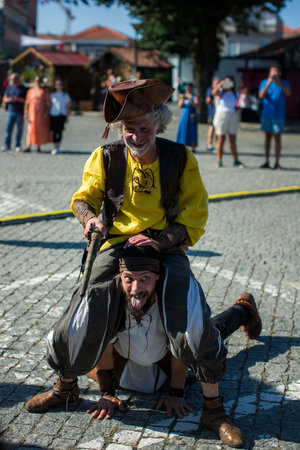 PORTO, PORTUGAL - JUL 7, 2023: During the annual Pirates Leca da Palmeira festival in Matosinhos Castle built 1638. Held by the municipality in order to preserve the historical and cultural heritage.のeditorial素材