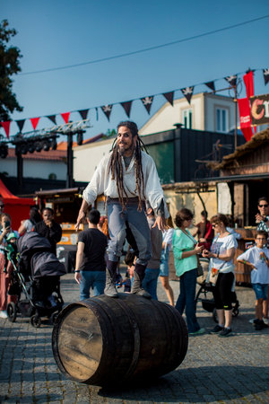 PORTO, PORTUGAL - JUL 9, 2023: During the annual Pirates Leca da Palmeira festival in Matosinhos Castle built 1638. Held by the municipality in order to preserve the historical and cultural heritage.のeditorial素材